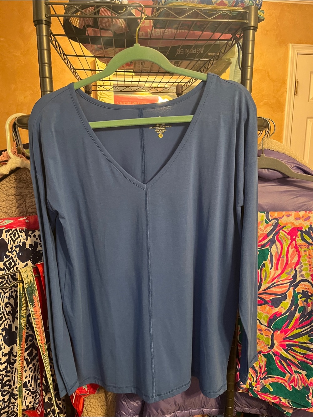 Women’s V-Neck Long Sleeve Top - Blue